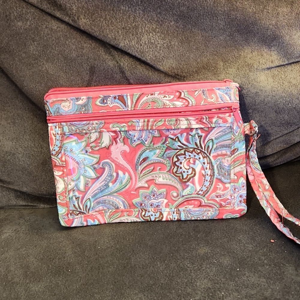 Paisley floral wristlet id card wallet purse clutch pink purse
